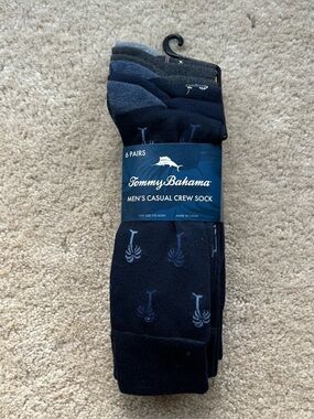 NWT Tommy Bahama Men's 6-pack Navy Blue & Gray Novelty Casual Crew Socks - OSFM